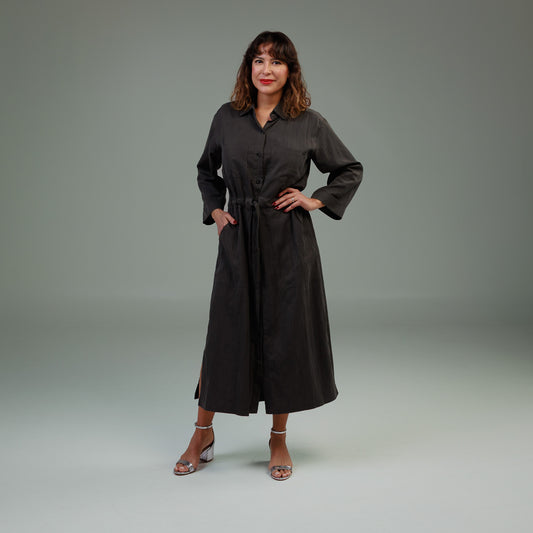 Long Sleeve Utility Shirt Dress Charcoal