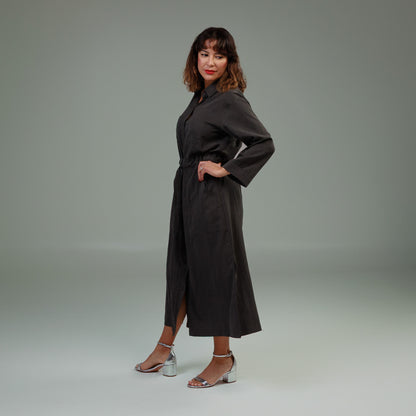 Long Sleeve Utility Shirt Dress Charcoal