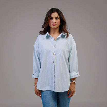 Long Sleeve Oversized Button Down Shirt Sky Blue