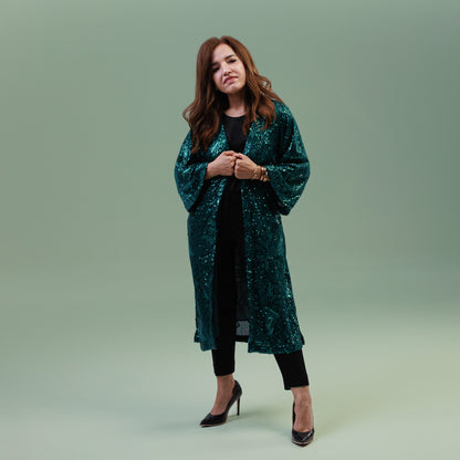 Sequin Duster Kimono Green