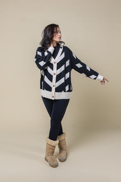 Graphic Cardigan Black Ivory