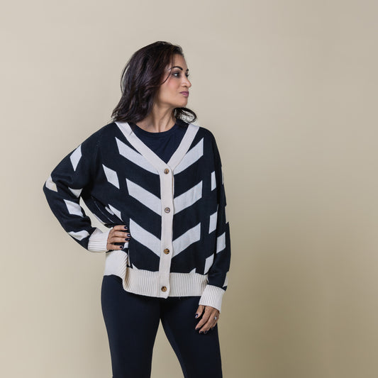 Graphic Cardigan Black Ivory