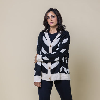 Graphic Cardigan Black Ivory