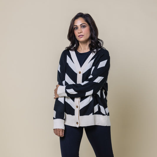 Graphic Cardigan Black Ivory