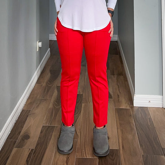 Ponte Knit Pintuck Pants Red