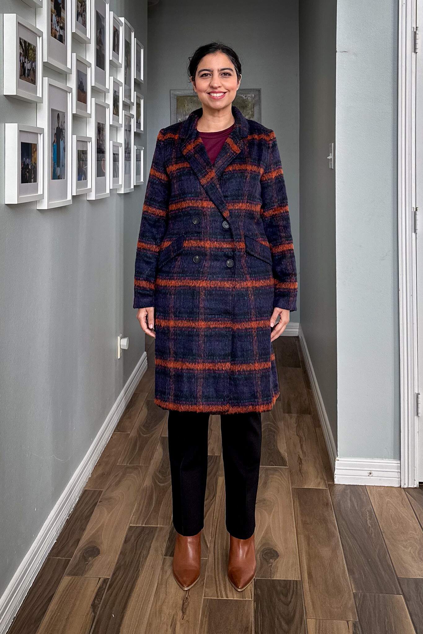 Plaid Double Breasted Long Coat