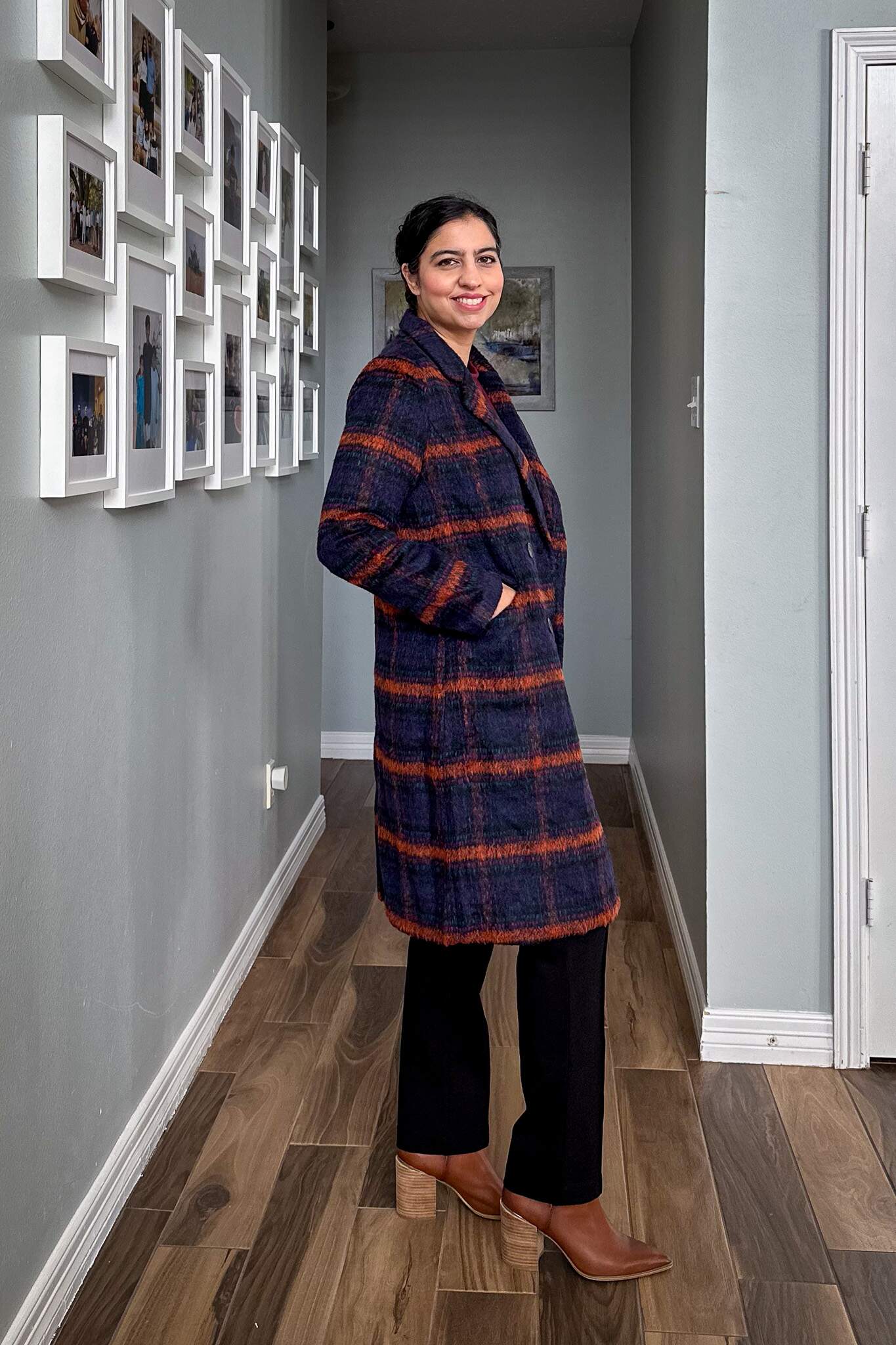 Plaid Double Breasted Long Coat