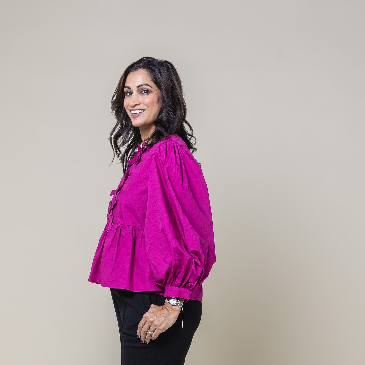 Bow Front Peplum Top Magenta