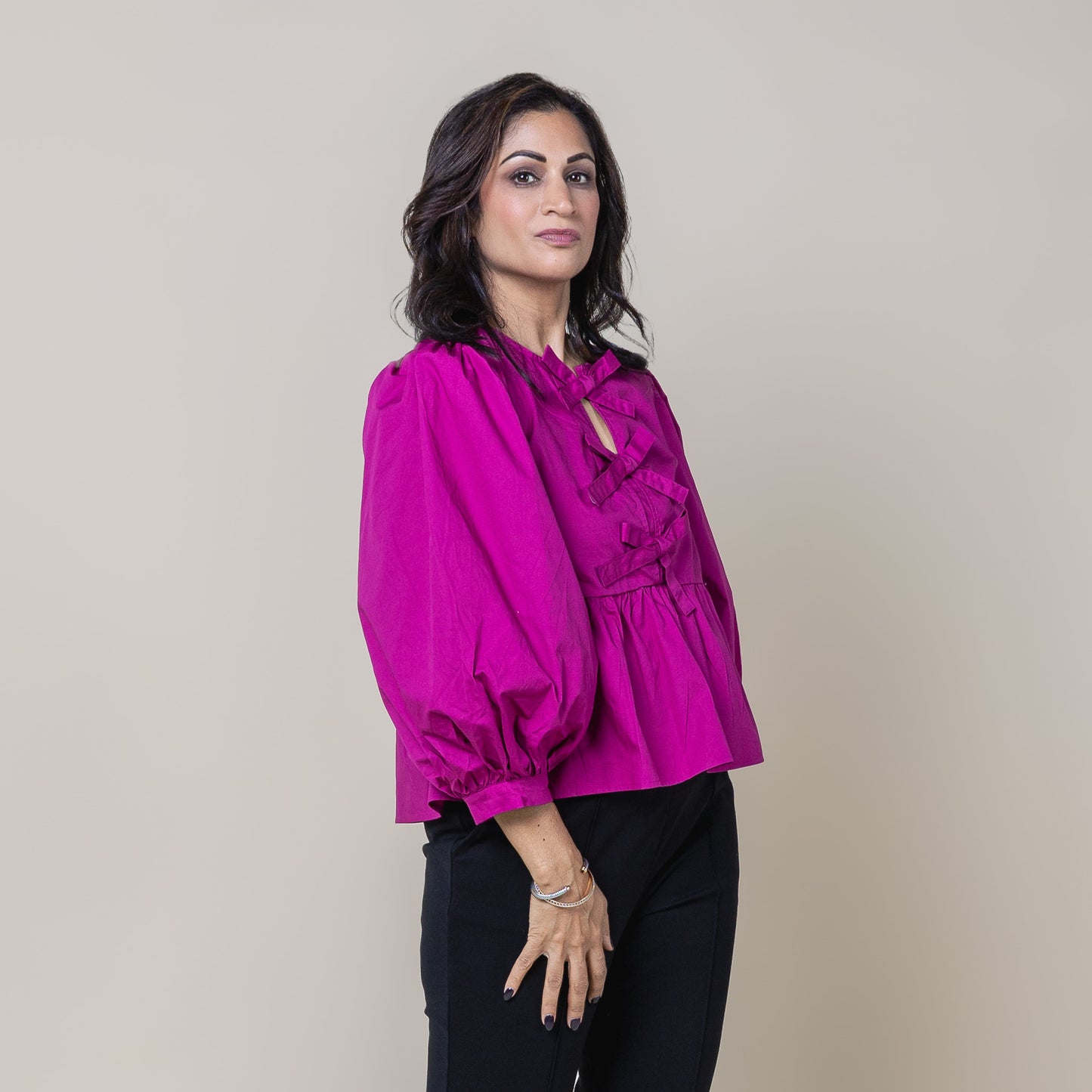 Bow Front Peplum Top Magenta