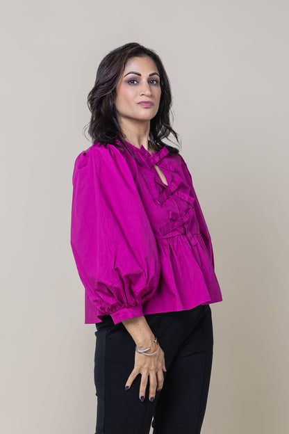 Bow Front Peplum Top Magenta