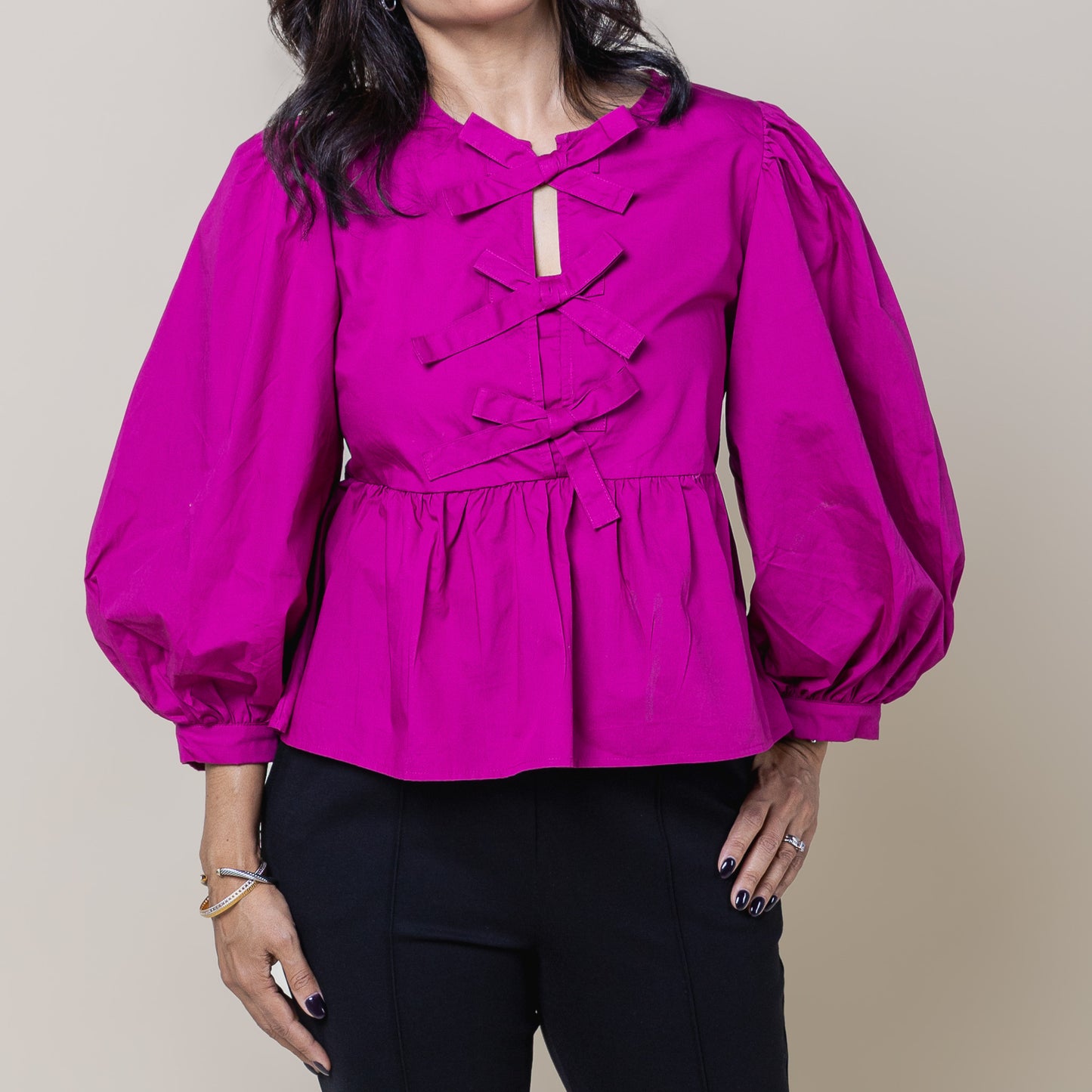 Bow Front Peplum Top Magenta