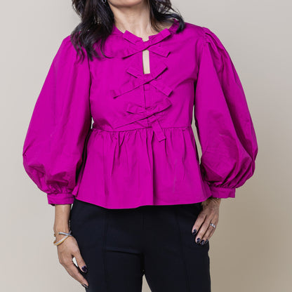 Bow Front Peplum Top Magenta