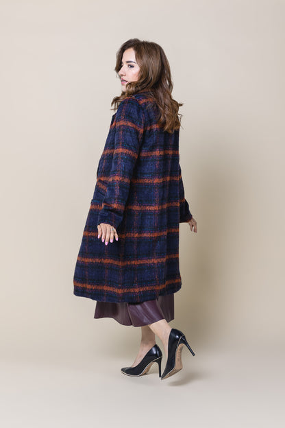 Plaid Double Breasted Long Coat