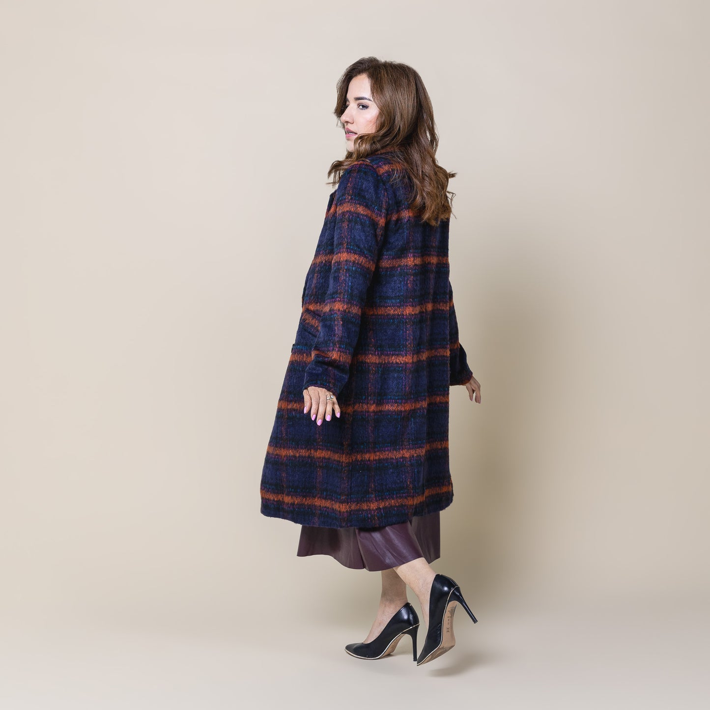Plaid Double Breasted Long Coat
