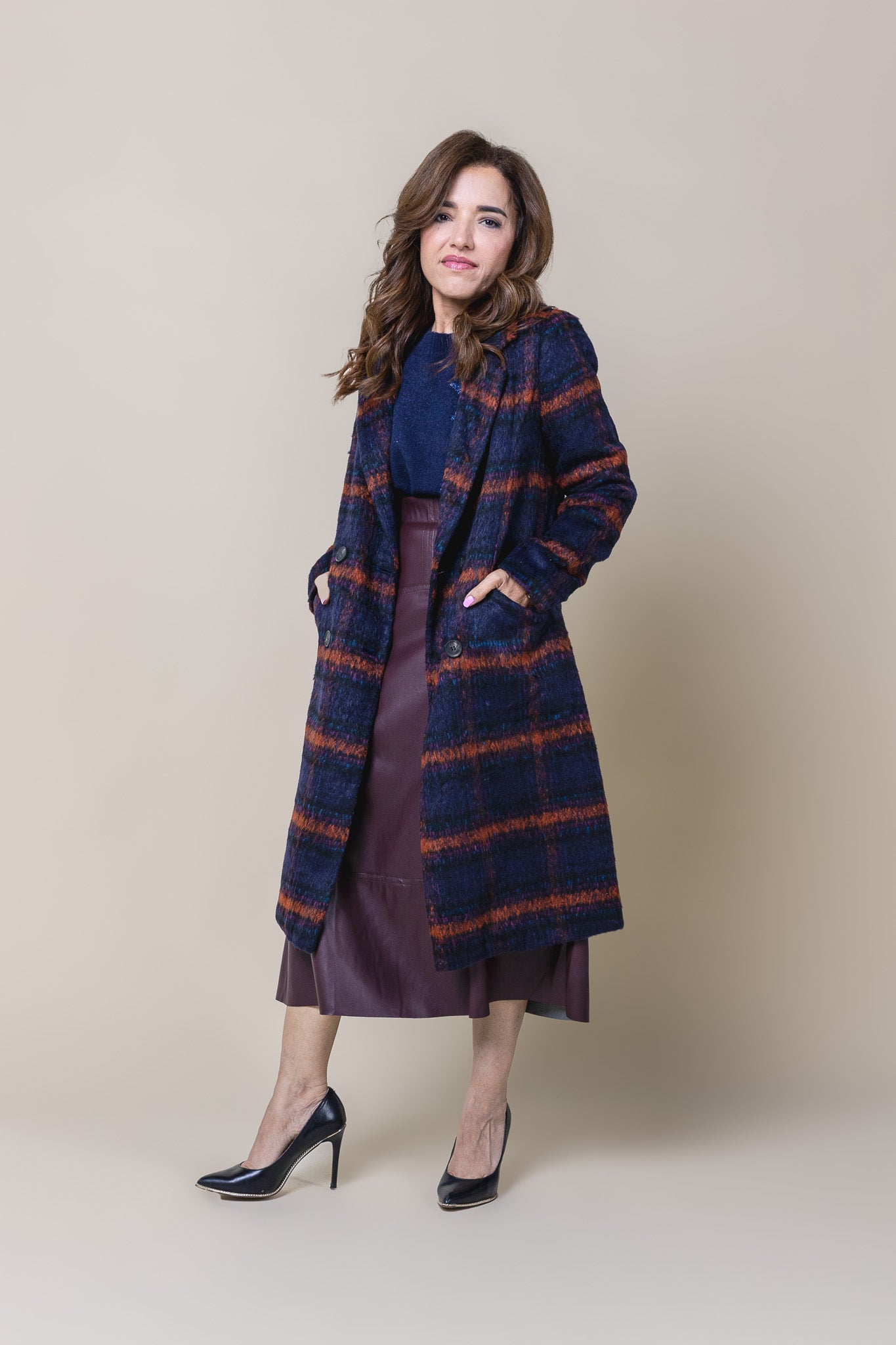 Plaid Double Breasted Long Coat