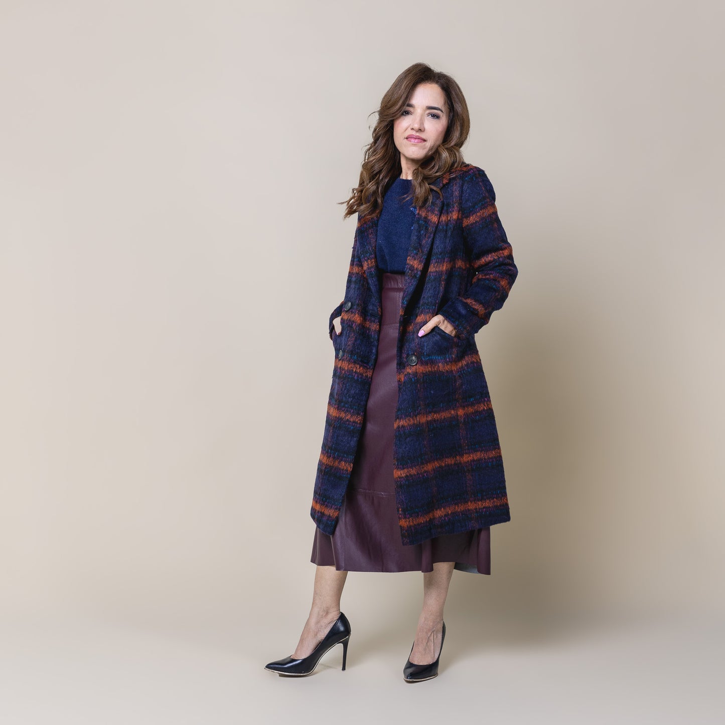 Plaid Double Breasted Long Coat