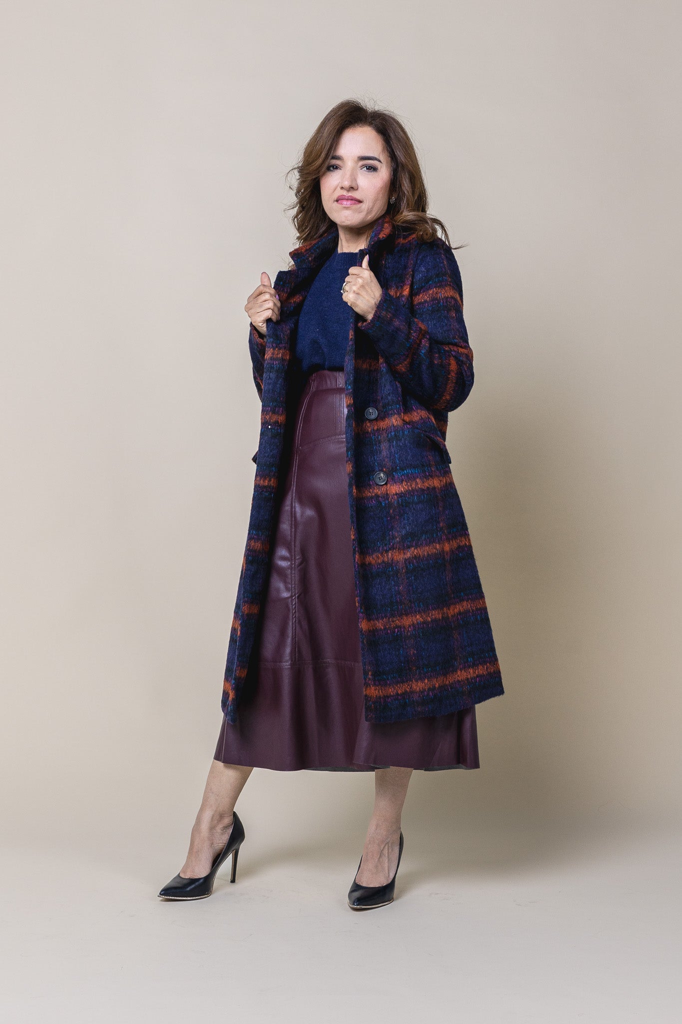 Plaid Double Breasted Long Coat