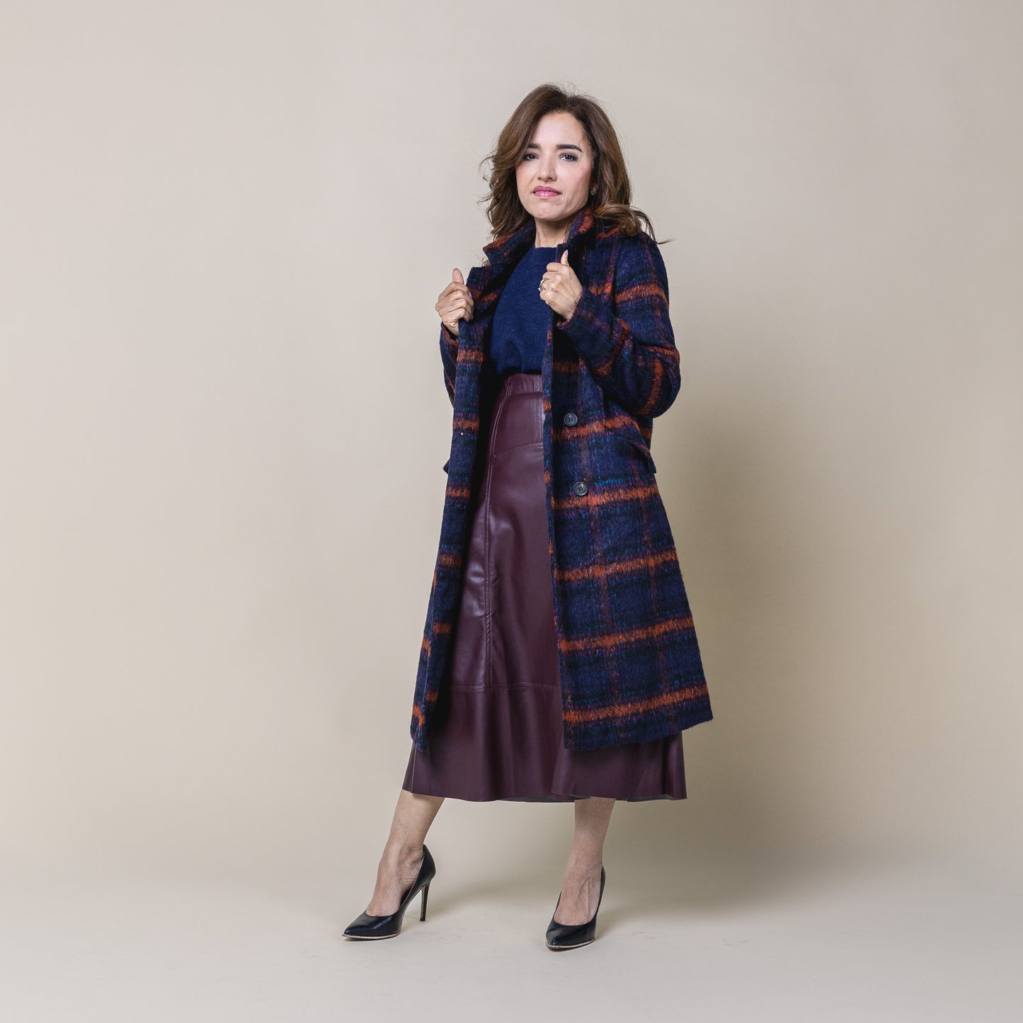 Plaid Double Breasted Long Coat