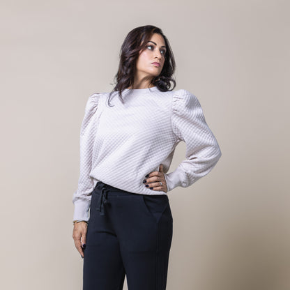 Puff Sleeve Textured Sweatshirt Beige