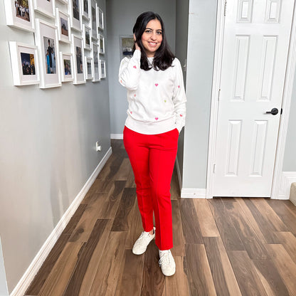 Ponte Knit Pintuck Pants Red