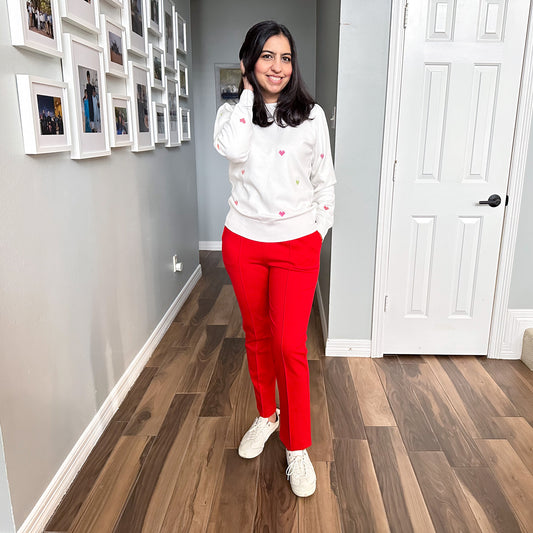 Ponte Knit Pintuck Pants Red