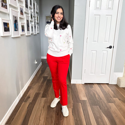 Cross-stitch Heart Pullover Sweater Cream