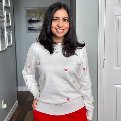 Cross-stitch Heart Pullover Sweater Cream