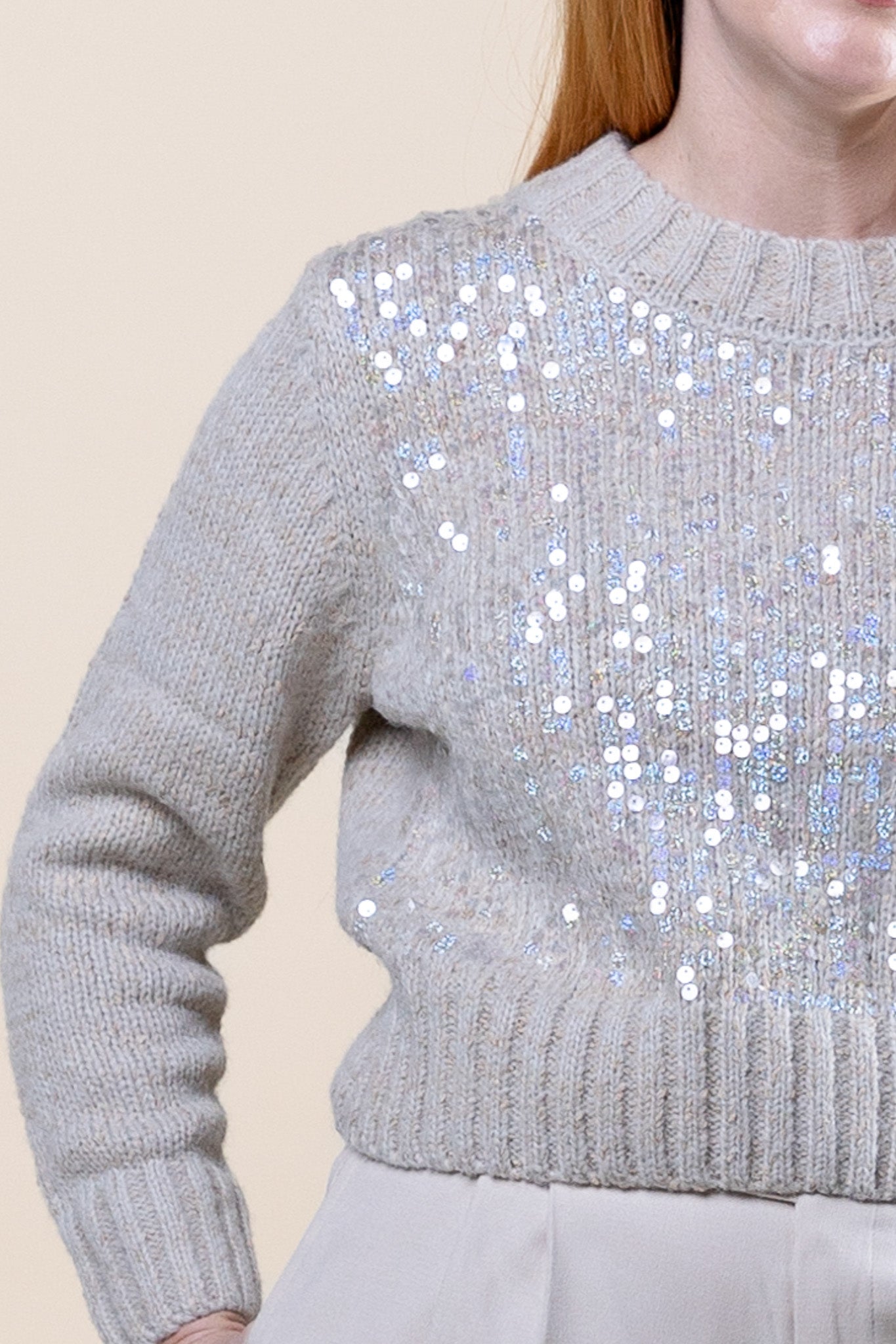 Sequin Pullover Sweater Dove