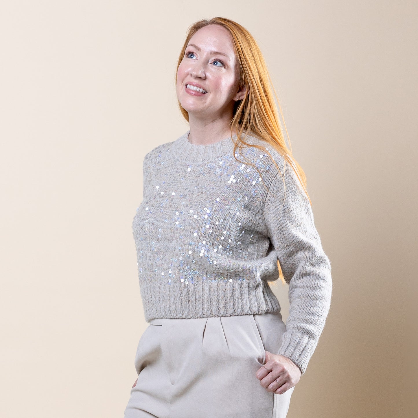 Sequin Pullover Sweater Dove