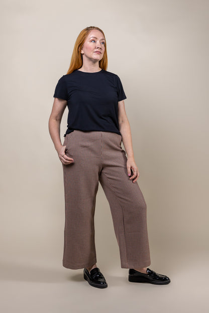 Houndstooth Wide Leg Ankle Pant Brown