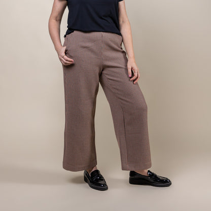 Houndstooth Wide Leg Ankle Pant Brown
