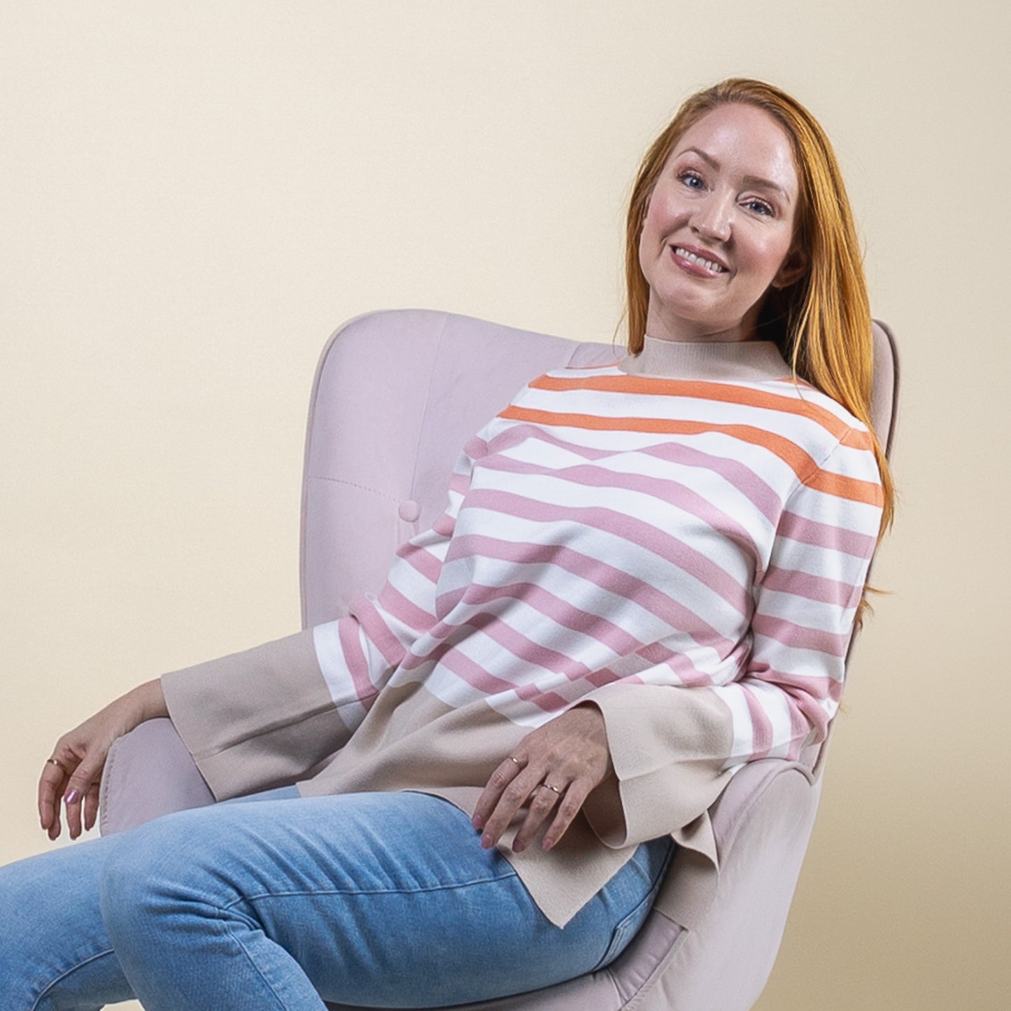 Striped Pullover Sweater Mauve and Orange