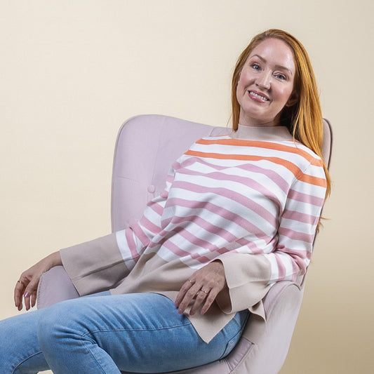 Striped Pullover Sweater Mauve and Orange