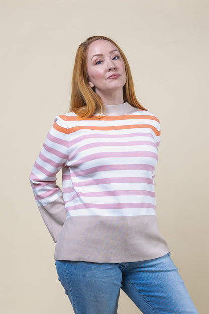 Striped Pullover Sweater Mauve and Orange