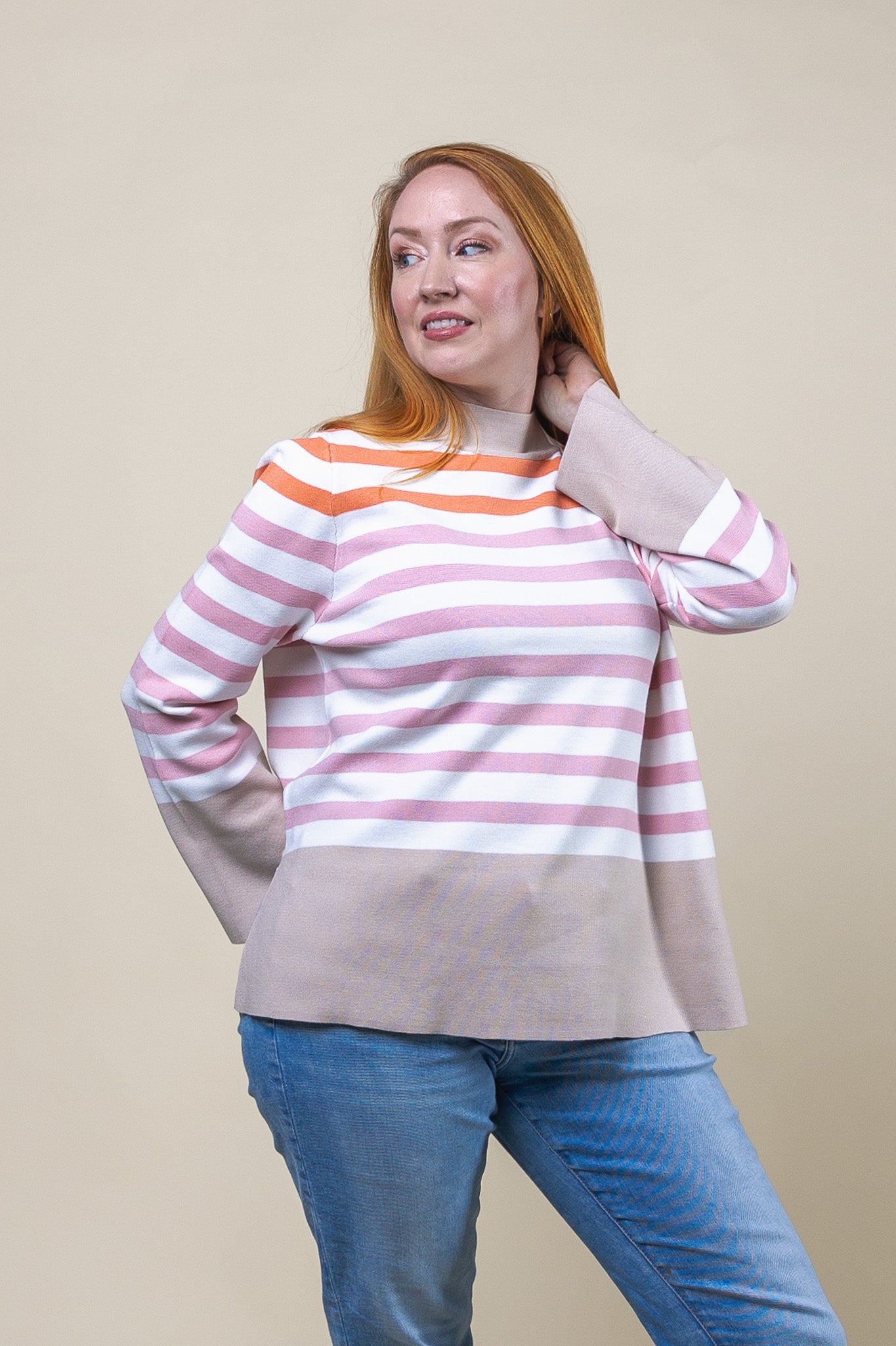 Striped Pullover Sweater Mauve and Orange