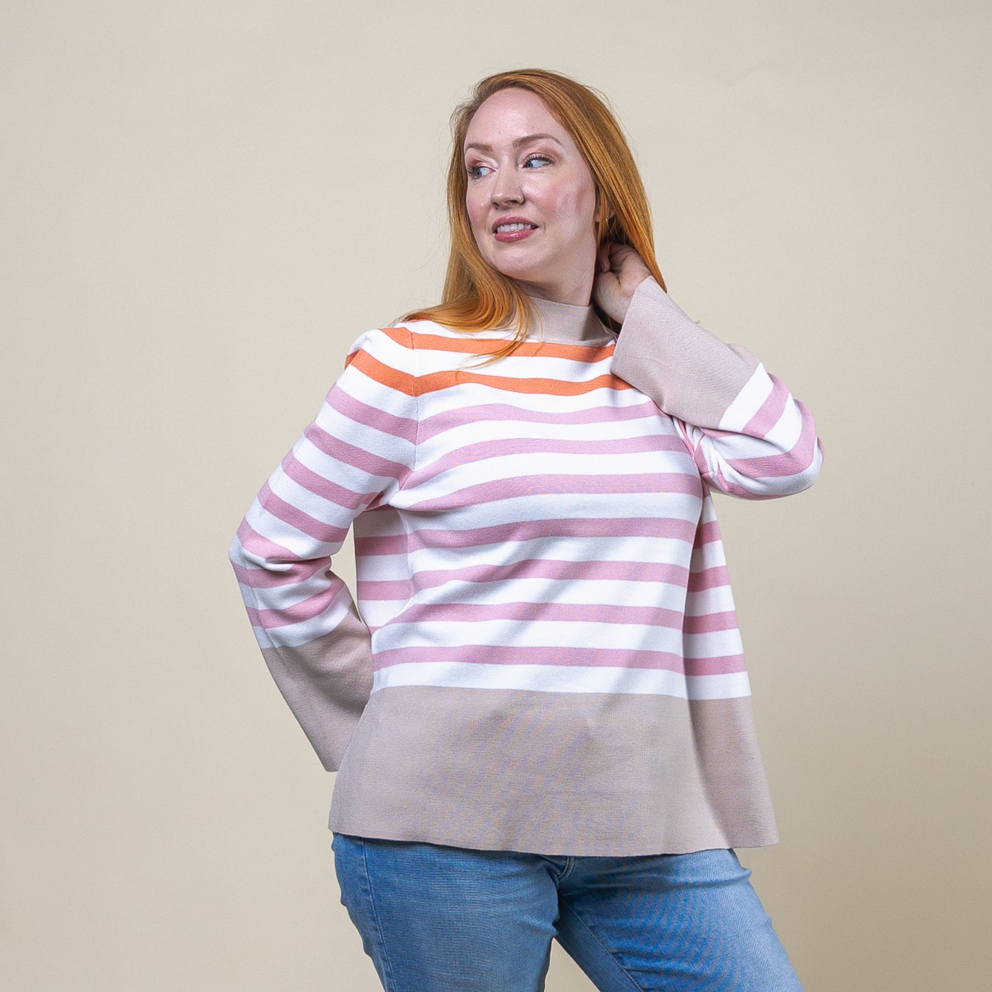 Striped Pullover Sweater Mauve and Orange