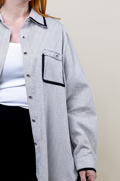 Long Sleeve Contrast Pocket Shirt Jacket White