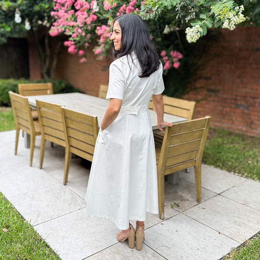 A-Line Short Sleeve Midi Shirt Dress White