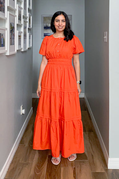 Short Sleeve Tiered Maxi Dress Orange