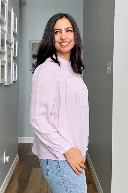 Long Sleeve Metallic Stripe Top Lavender