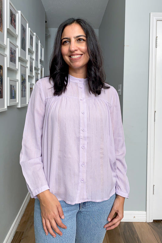 Long Sleeve Metallic Stripe Top Lavender