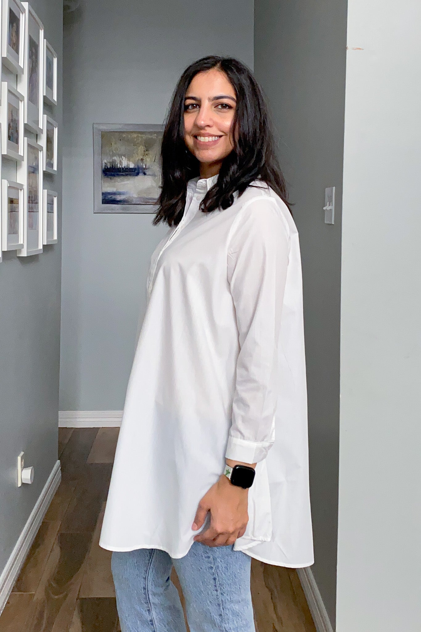 Long Sleeve Button Down Tunic White