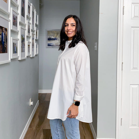 Long Sleeve Button Down Tunic White