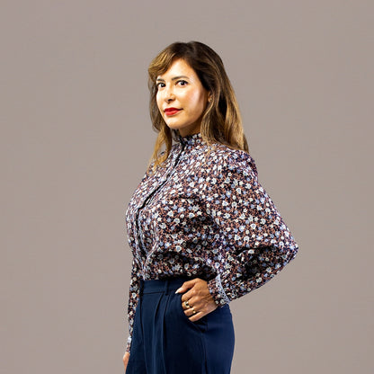 Floral Button Down Long Sleeve Shirt Blue