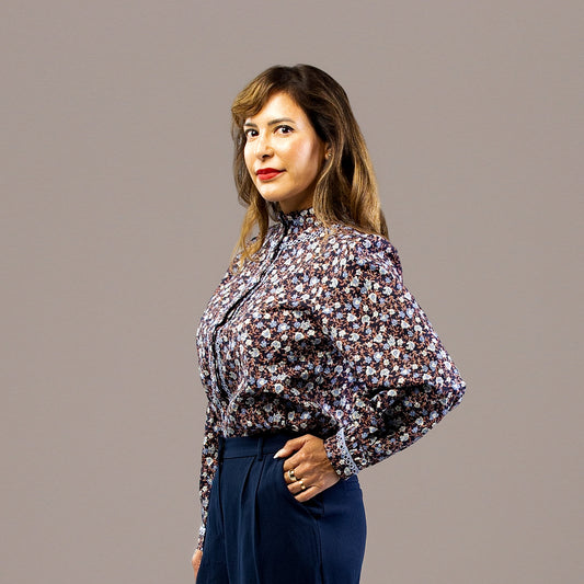 Floral Button Down Long Sleeve Shirt Blue