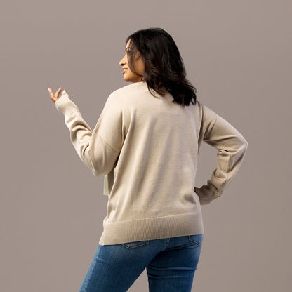 Asymmetrical Bow Sweater Beige