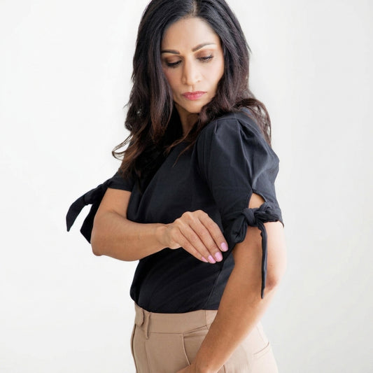 Short Sleeve Round Neck Bow Tie Sleeve T-shirt