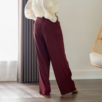 Pleated Wide Leg Trousers Burgundy