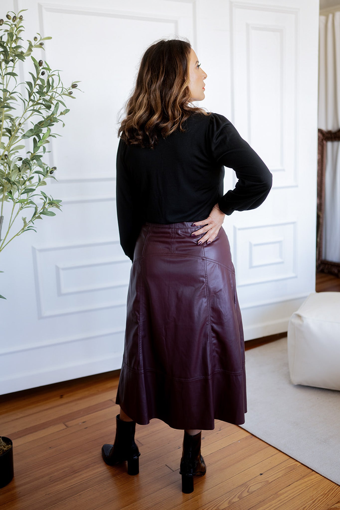 Burgundy leather full skirt sale