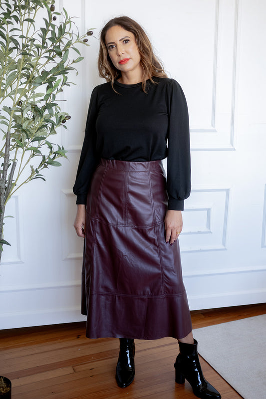 Faux Leather Midi Skirt Burgundy